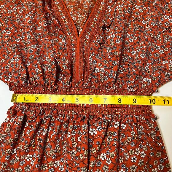 Floral Midi Dress Orange XS Tiered Ruffle Peasant Cottage Boho Cowgirl Prairie - Picture 6 of 11